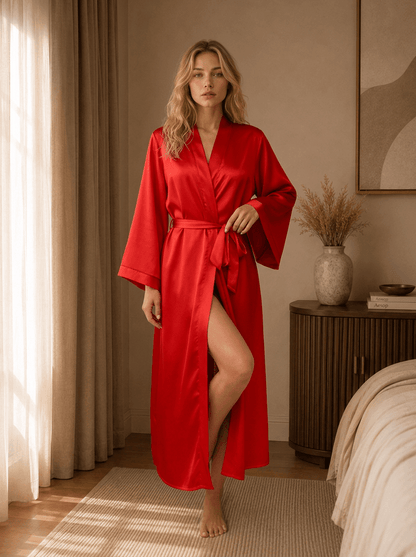 Full Length Satin Wrap Robe with Flowing Wide Sleeves - Comet Lore