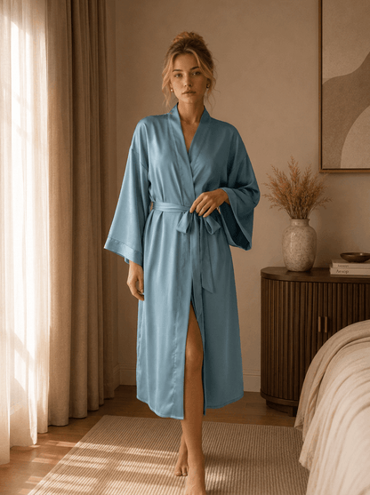 Full Length Satin Wrap Robe with Flowing Wide Sleeves - Comet Lore