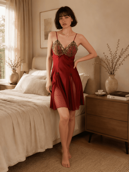 Lace Cup Nightie with Tie Back and Split Hem - Comet Lore