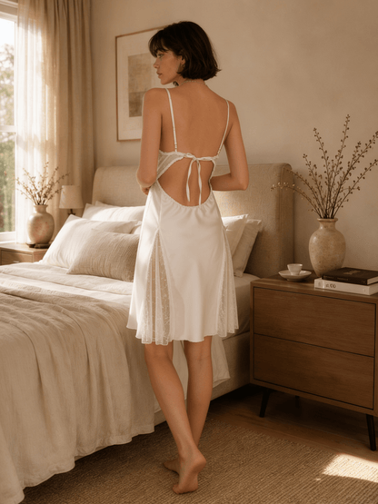 Sheer Nightie with Floral Embroidered Cups and Tie Back